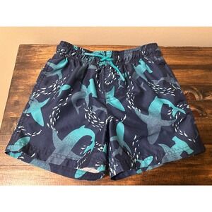 Cat & Jack Size Small 6/7 Blue Shark Print Swim Trunks with Pockets & Drawstring